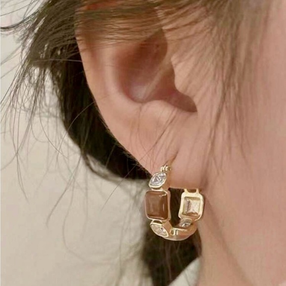 Elegant Gold and Brown Hoop Earrings - Picture 2 of 4